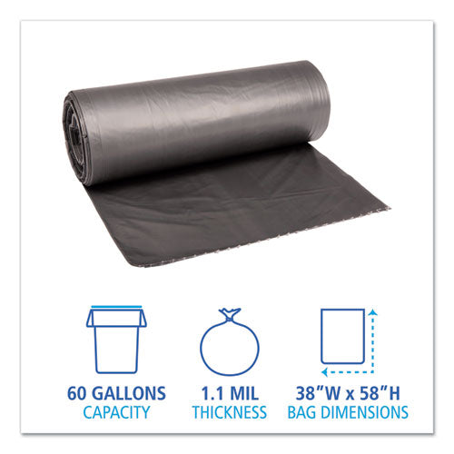 Low-density Waste Can Liners, 60 Gal, 1.1 Mil, 38" X 58", Gray, 20 Bags/roll, 5 Rolls/carton