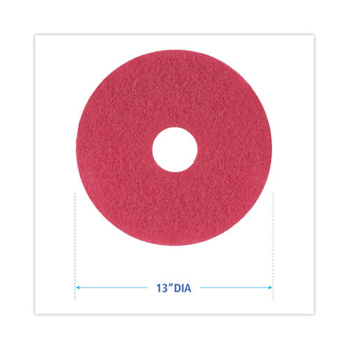 Buffing Floor Pads, 13" Diameter, Red, 5/carton