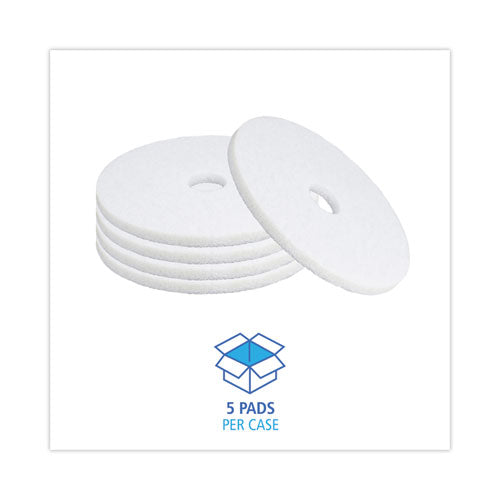 Polishing Floor Pads, 18" Diameter, White, 5/carton