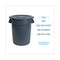 Round Waste Receptacle, 44 Gal, Plastic, Gray