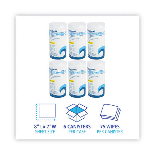 Disinfecting Wipes, 7 X 8, Lemon Scent, 75/canister, 6 Canisters/carton