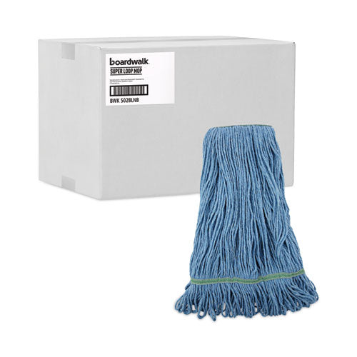 Super Loop Wet Mop Head, Cotton/synthetic Fiber, 1" Headband, Medium Size, Blue, 12/carton