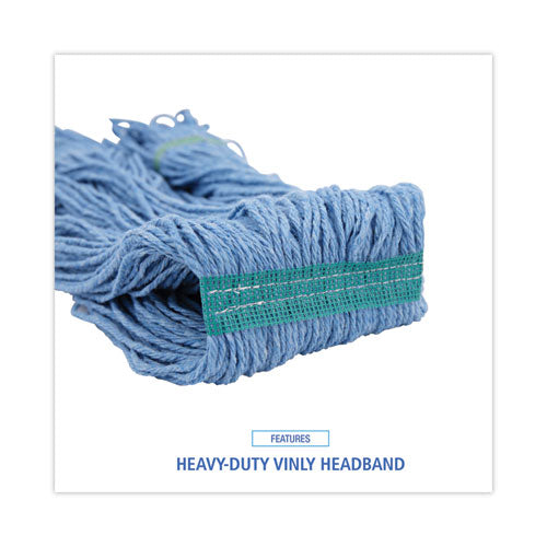 Super Loop Wet Mop Head, Cotton/synthetic Fiber, 1" Headband, Medium Size, Blue, 12/carton