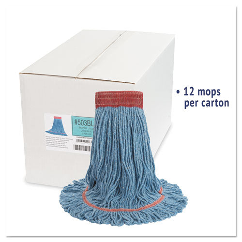 Super Loop Wet Mop Head, Cotton/synthetic Fiber, 5" Headband, Large Size, Blue, 12/carton