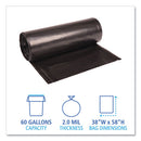 Recycled Low-density Polyethylene Can Liners, 60 Gal, 2 Mil, 38" X 58", Black, 10 Bags/roll, 10 Rolls/carton