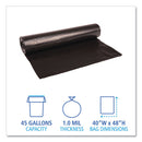 Recycled Low-density Polyethylene Can Liners, 45 Gal, 1 Mil, 40" X 48", Black, 10 Bags/roll, 10 Rolls/carton