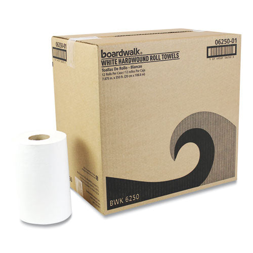 Hardwound Paper Towels, Nonperforated, 1-ply, 8" X 350 Ft, White, 12 Rolls/carton