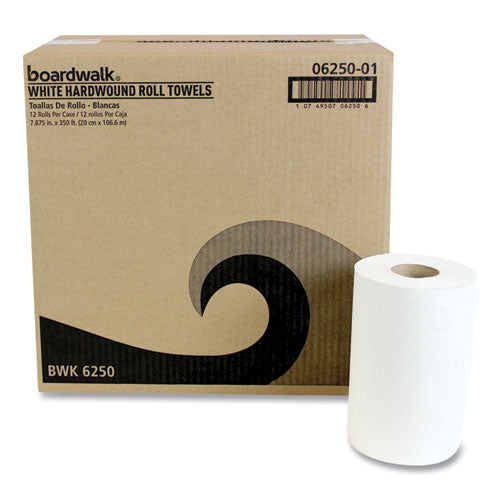 Hardwound Paper Towels, Nonperforated, 1-ply, 8" X 350 Ft, White, 12 Rolls/carton