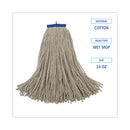 Cut-end Lie-flat Wet Mop Head, Cotton, 24oz, White, 12/carton