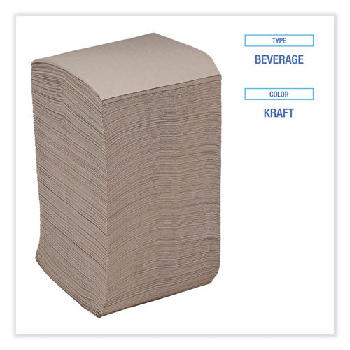 Beverage Napkins, 1-ply, 9.5" X 9.5", Kraft, 500/pack, 8 Packs/carton