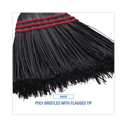 Flag Tipped Poly Lobby Brooms, Flag Tipped Poly Bristles, 38" Overall Length, Natural/black, 12/carton