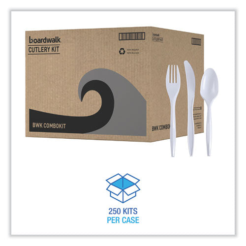 Three-piece Cutlery Kit, Fork/knife/teaspoon, Polypropylene, White, 250/carton