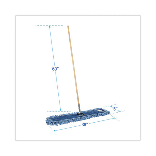 Dry Mopping Kit, 36 X 5 Blue Blended Synthetic Head, 60" Natural Wood/metal Handle