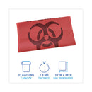 Linear Low Density Health Care Trash Can Liners, 33 Gal, 1.3 Mil, 33 X 39, Red, 150/carton