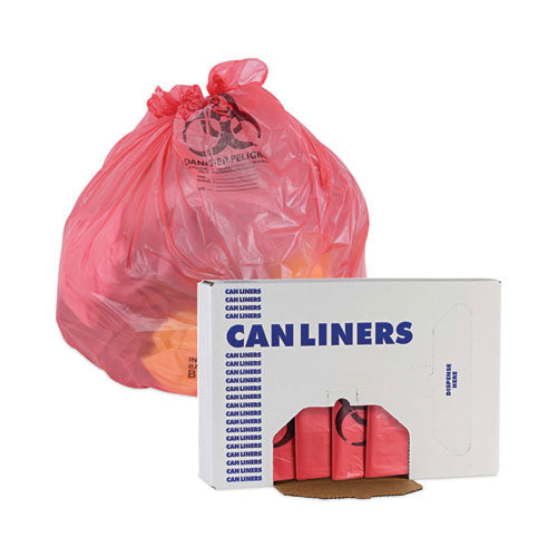 Linear Low Density Health Care Trash Can Liners, 45 Gal, 1.3 Mil, 40 X 46, Red, 100/carton