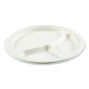 Bagasse Pfas-free Dinnerware, Plate, 10" Dia, 3-compartment, White, 500/carton