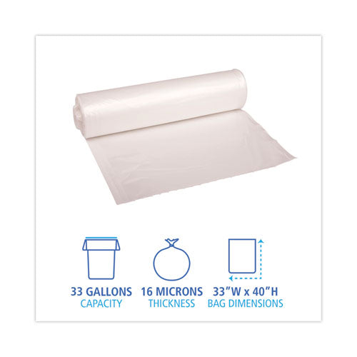 High Density Industrial Can Liners Coreless Rolls, 33 Gal, 16 Microns, 33 X 40, Natural, 25 Bags/roll, 10 Rolls/carton