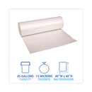 High Density Industrial Can Liners Coreless Rolls, 45 Gal, 13 Microns, 40 X 48, Natural, 25 Bags/roll, 10 Rolls/carton