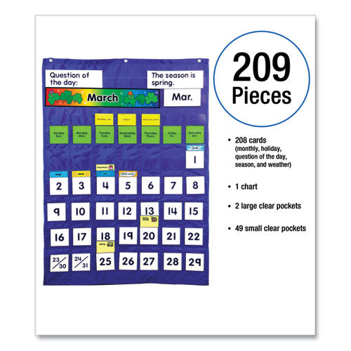Complete Calendar And Weather Pocket Chart, 51 Pockets, 26 X 37.25, Blue