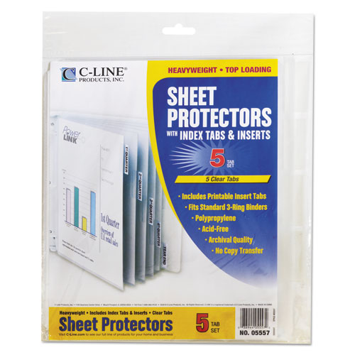 Sheet Protectors With Index Tabs, Heavy, Clear Tabs, 2", 11 X 8.5, 5/set