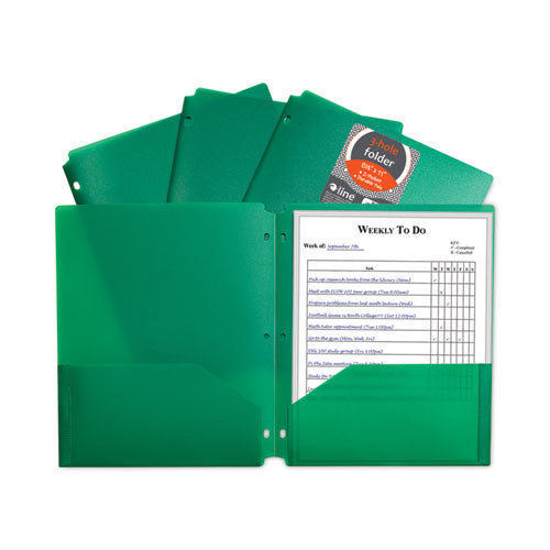 Two-pocket Heavyweight Poly Portfolio Folder, 3-hole Punch, 11 X 8.5, Green, 25/box