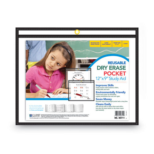 Reusable Dry Erase Pockets, 12 X 9, Black