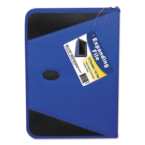 Expanding File With Zipper Closure, 2" Expansion, 13 Sections, Zipper Closure, 1/12-cut Tabs, Letter Size, Blue