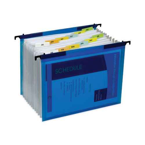 Expanding File With Hang Tabs, Pre-printed Index-tab Inserts, 12 Sections, 1" Capacity, Letter Size, 1/6-cut Tabs, Blue