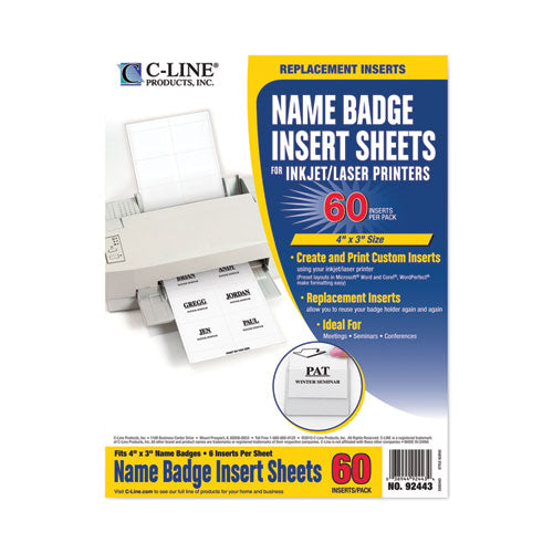 Name Badge Inserts, 4 X 3, White, 60/pack