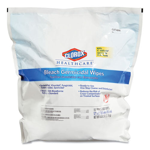 Bleach Germicidal Wipes, 1-ply, 12 X 12, Unscented, White, 110/refill, 2 Refills/carton