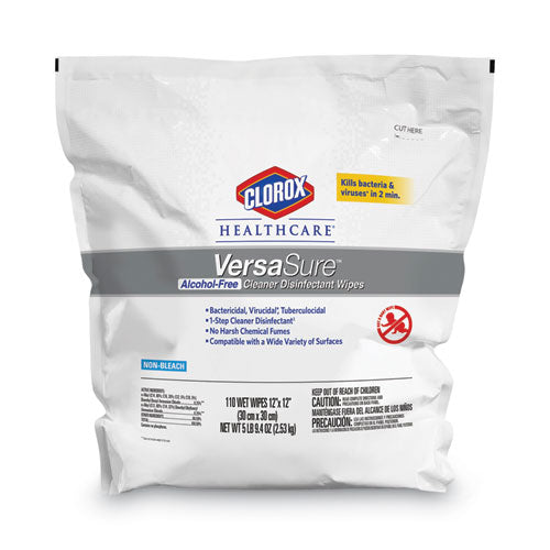 Versasure Cleaner Disinfectant Wipes, 1-ply, 12 X 12, Fragranced, White, 110/pouch, 2 Pouches/carton