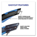 Easycut Self-retracting Cutter With Safety-tip Blade, Holster And Lanyard, 6" Plastic Handle, Black/blue