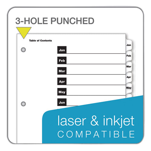 Onestep Printable Table Of Contents And Dividers, 12-tab, Jan. To Dec., 11 X 8.5, White, White Tabs, 1 Set