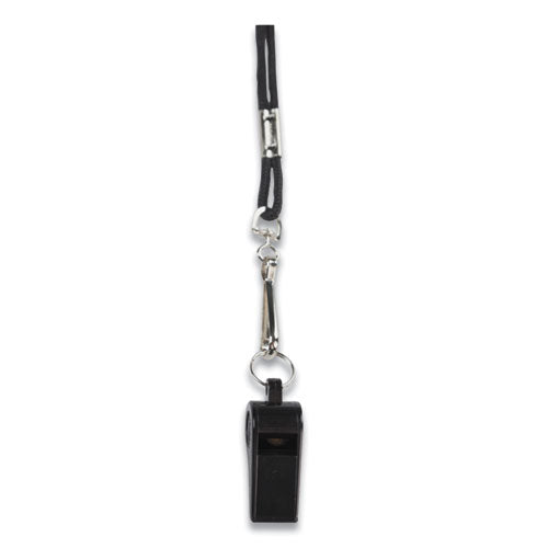 Sports Whistle With Black Nylon Lanyard, Plastic, Black, Dozen