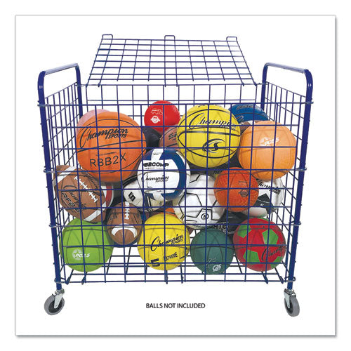 Lockable Ball Storage Cart, Fits Approximately 24 Balls, Metal, 37" X 22" X 20", Blue