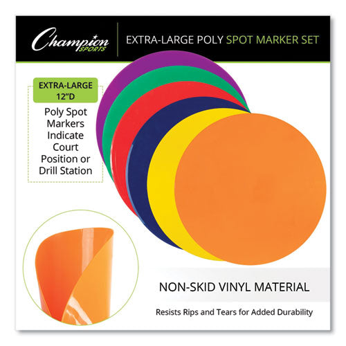 Extra Large Poly Marker Set, 12" Dia, Assorted Colors, 6 Spots/set