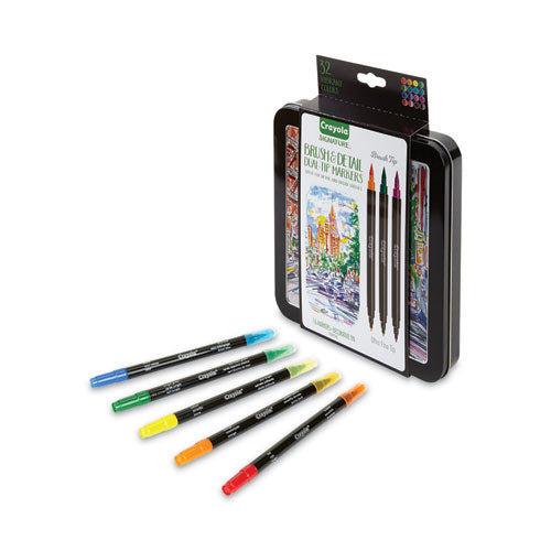 Brush And Detail Dual Ended Markers, Extra-fine Brush/bullet Tips, Assorted Colors, 16/set
