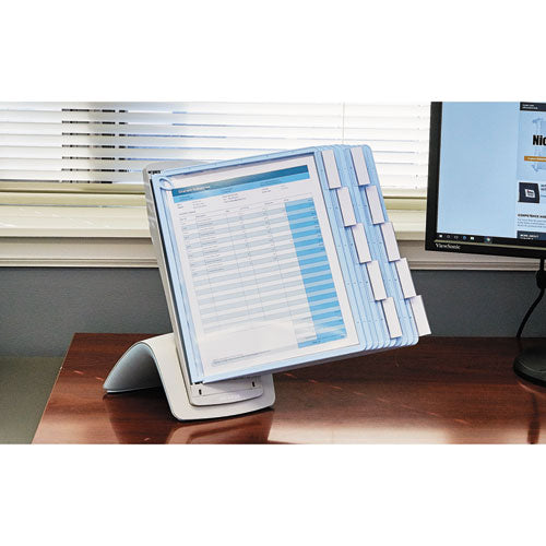 Sherpa Style Desk-mount Reference System, 10 Panel, 20 Sheet Capacity, Blue/gray