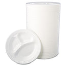 Quiet Class Laminated Foam Dinnerware, Plates, 3-compartment, 10.25" Dia, White, 125/pack, 4 Packs/carton