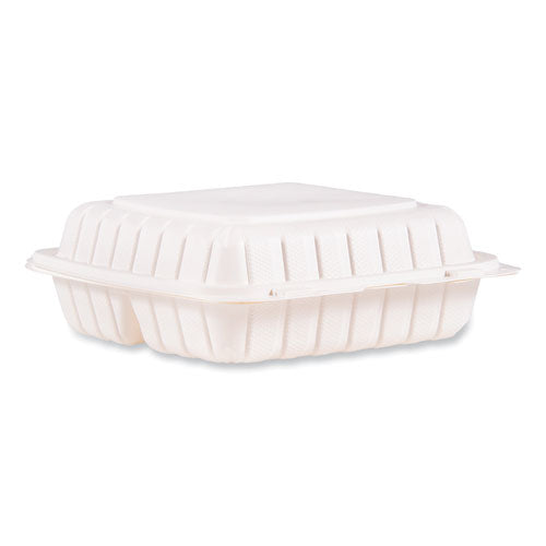 Proplanet Hinged Lid Containers, 3-compartment, 9 X 8.75 X 3, White, Plastic, 150/carton