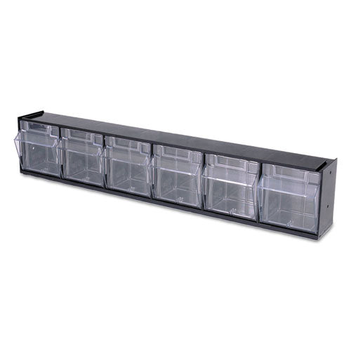 Tilt Bin Interlocking Multi-bin Storage Organizer, 6 Sections, 23.63" X 3.63" X 4.5", Black/clear