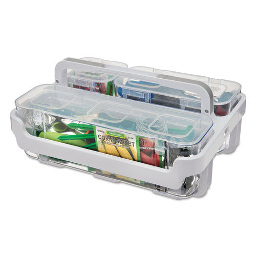 Stackable Caddy Organizer With S, M And L Containers, Plastic, 10.5 X 14 X 6.5, White Caddy/clear Containers