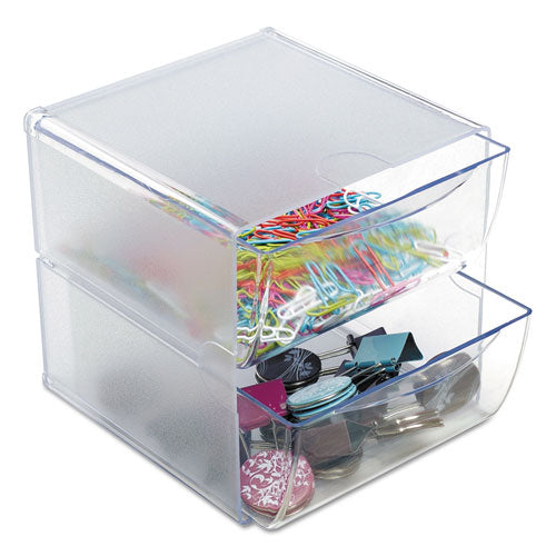 Stackable Cube Organizer, 2 Compartments, 2 Drawers, Plastic, 6 X 7.2 X 6, Clear