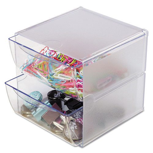 Stackable Cube Organizer, 2 Compartments, 2 Drawers, Plastic, 6 X 7.2 X 6, Clear