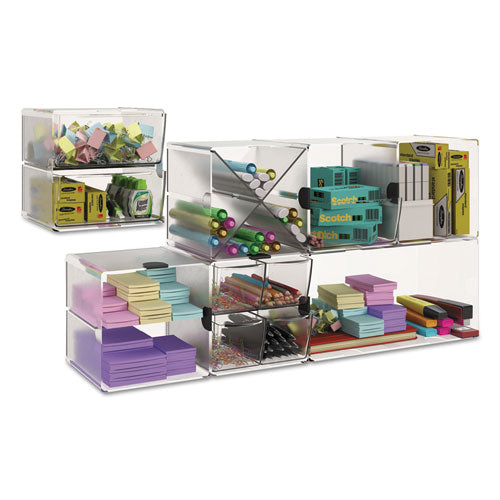 Stackable Cube Organizer, X Divider, 4 Compartments, Plastic, 6 X 7.2 X 6, Clear