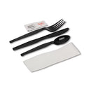 Wrapped Tableware/napkin Packets, Fork/knife/spoon/napkin, Black, 250/carton