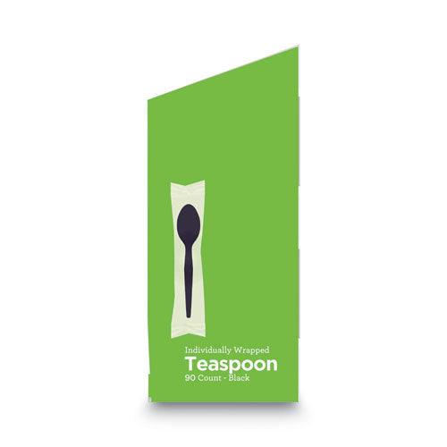 Grab’n Go Wrapped Cutlery, Teaspoons, Black, 90/box