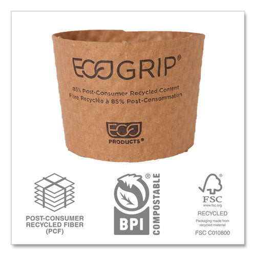 Ecogrip Hot Cup Sleeves - Renewable And Compostable, Fits 12, 16, 20, 24 Oz Cups, Kraft, 1,300/carton