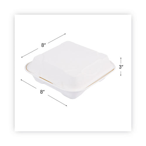 Vanguard Renewable And Compostable Sugarcane Clamshells, 1-compartment, 8 X 8 X 3, White, 200/carton