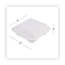 Bagasse Hinged Clamshell Containers, 9 X 9 X 3, White, Sugarcane, 50/pack, 4 Packs/carton